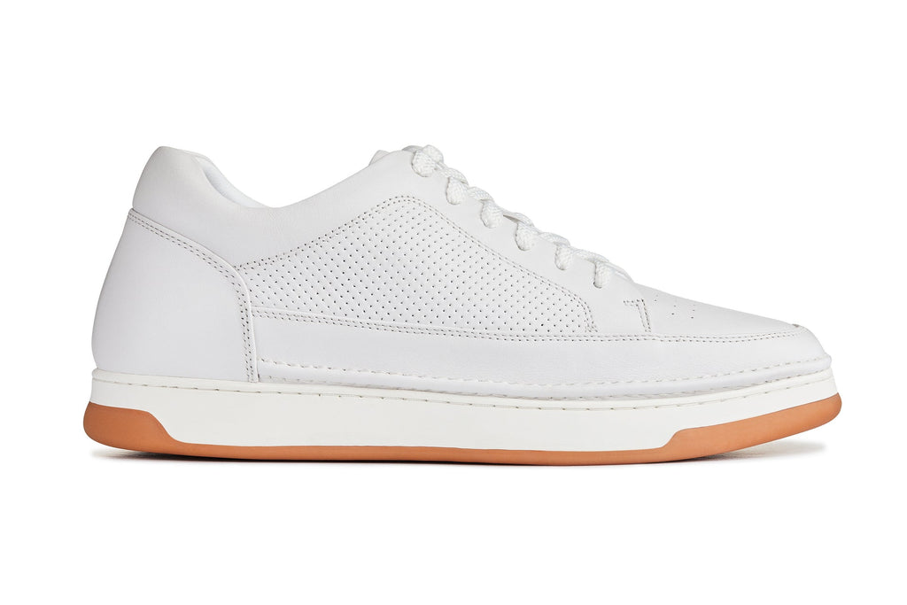 Men's White & Gum Sole Elevated Micro-Perforated Leather Sneakers Y7932