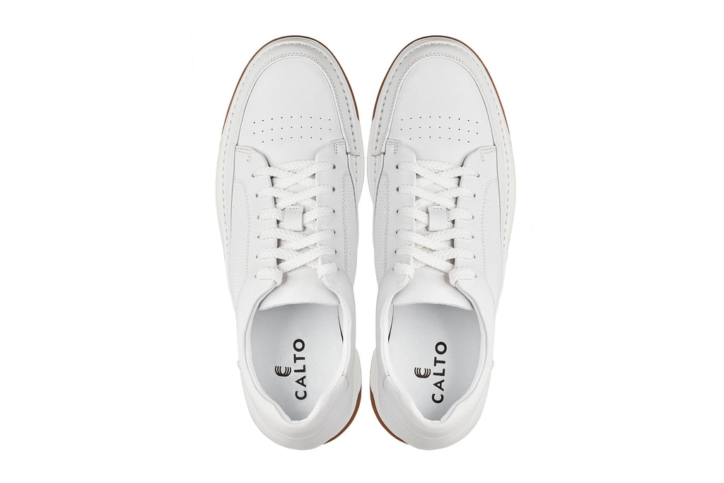 Men's White & Gum Sole Elevated Micro-Perforated Leather Sneakers Y7932