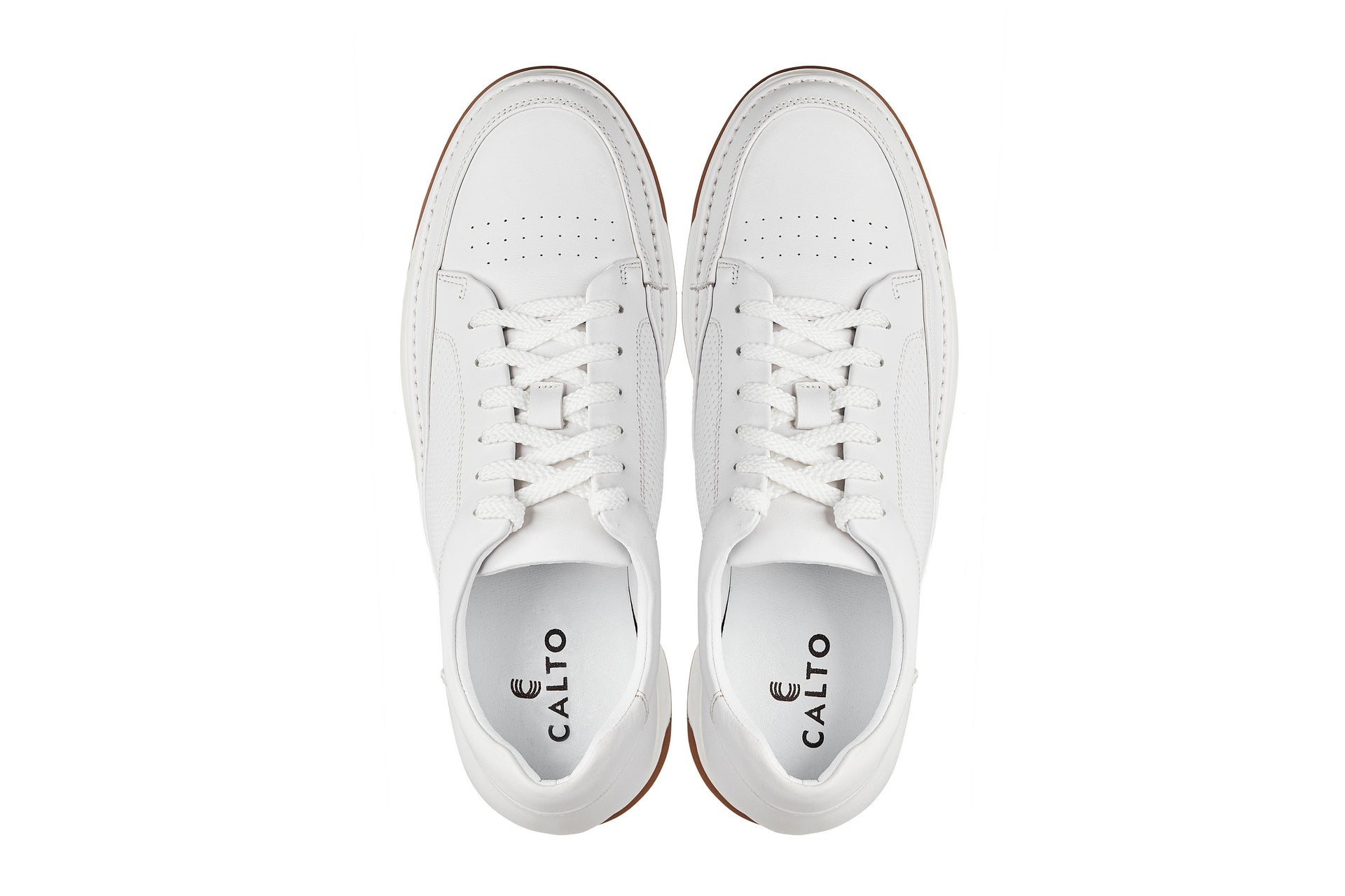 Men's White & Gum Sole Elevated Micro-Perforated Leather Sneakers Y7932