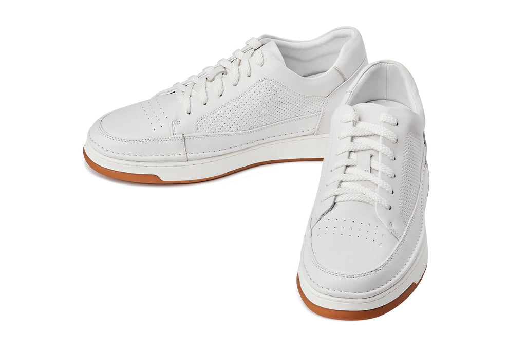 Men's White & Gum Sole Elevated Micro-Perforated Leather Sneakers Y7932