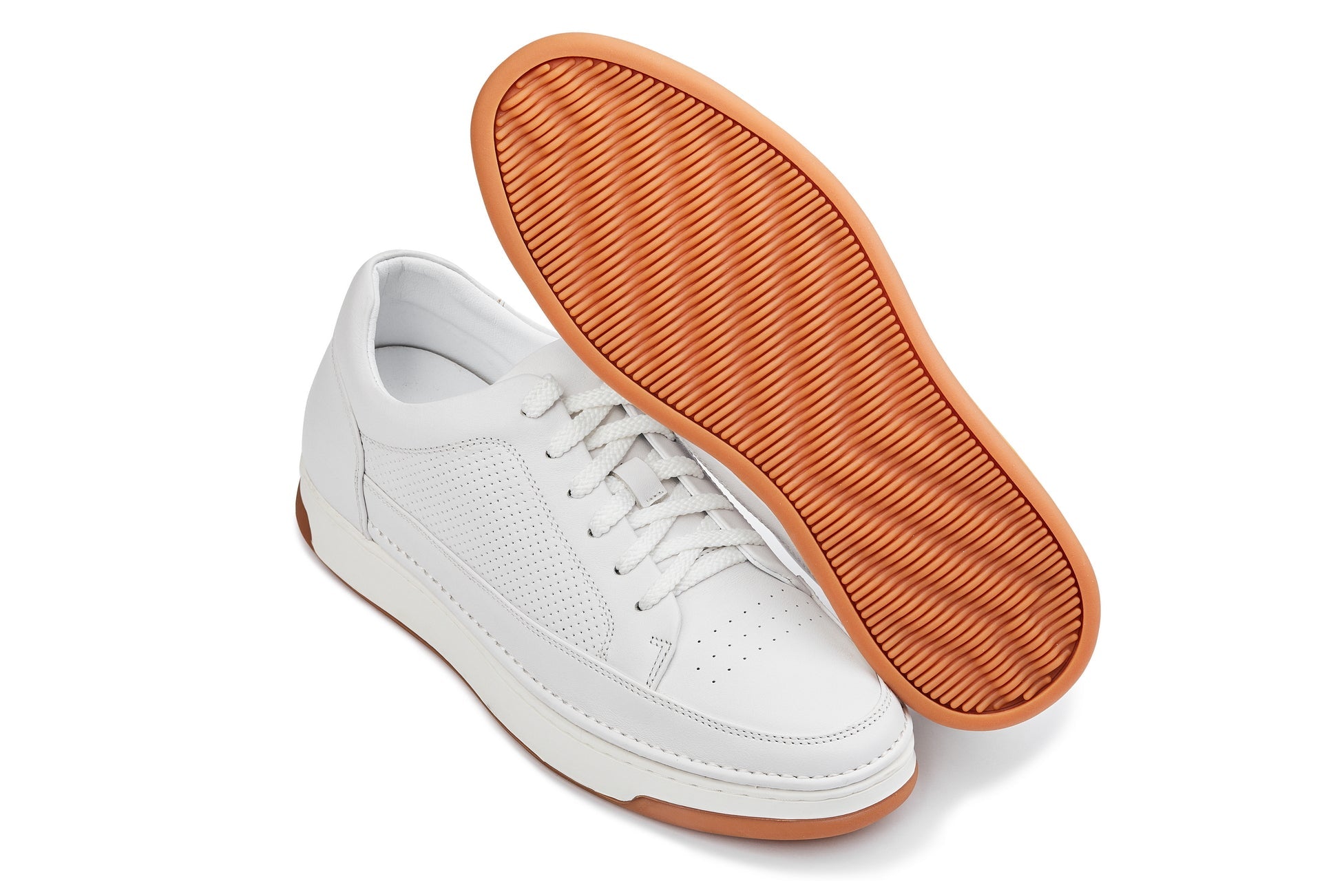 Men's White & Gum Sole Elevated Micro-Perforated Leather Sneakers Y7932