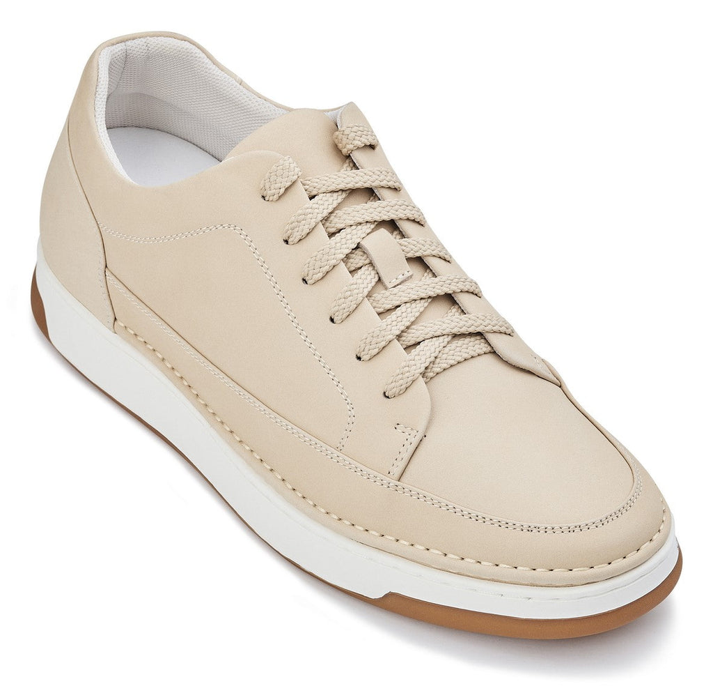 Men's Ivory White Suede Elevated Leather Sneakers Y7934