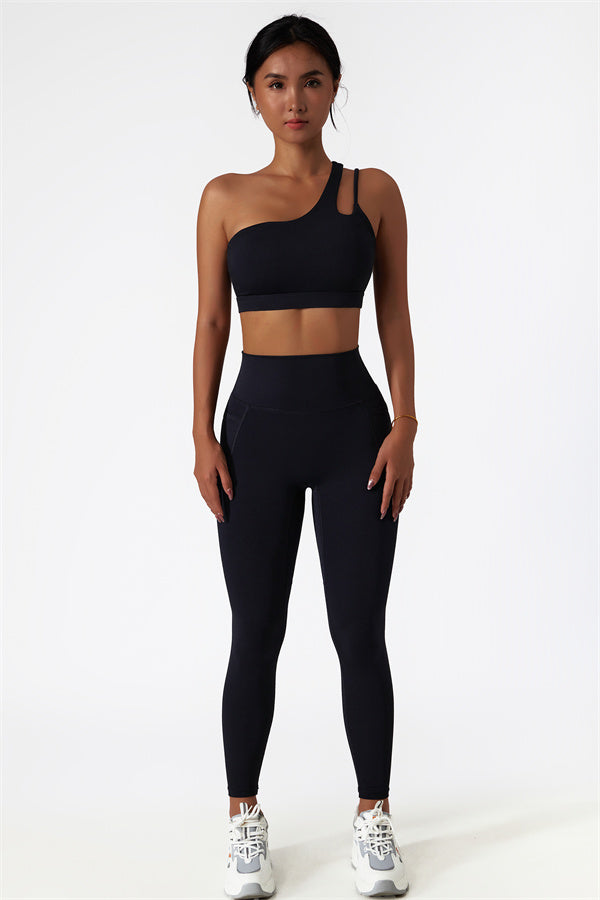 Blissful Rose One-Shoulder Sports Bra & Leggings Set