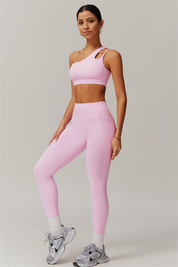 Blissful Rose One-Shoulder Sports Bra & Leggings Set