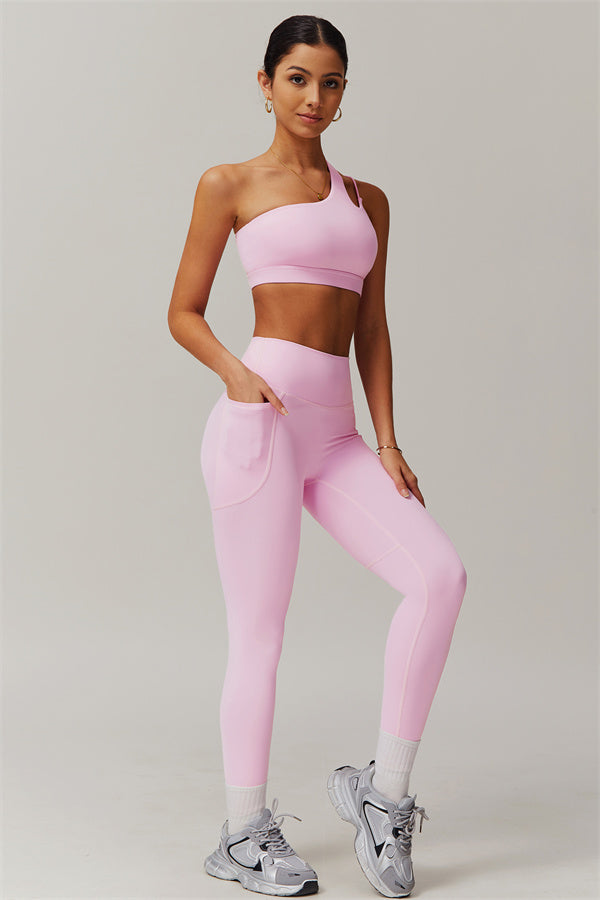 Blissful Rose One-Shoulder Sports Bra & Leggings Set