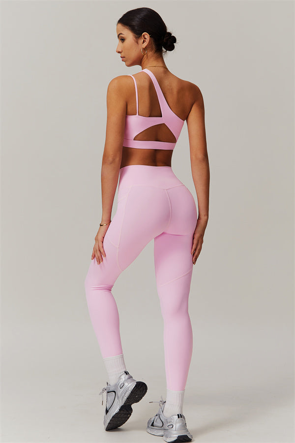 Blissful Rose One-Shoulder Sports Bra & Leggings Set