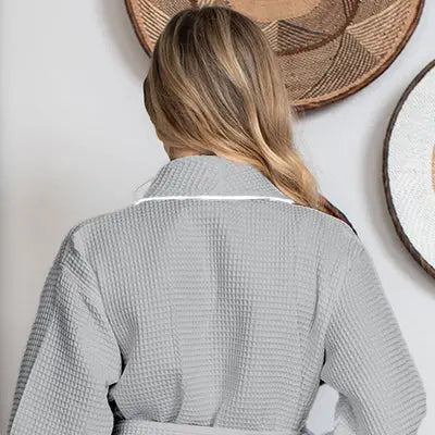 Knee-Length Waffle Robe for Women with Available Personalized Embroidery