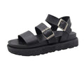 Black Summer Women's Flat Platform Sandals: Soft Leather, Casual Open Toe, Comfort Footbed, Double Buckle, Adjustable, Non-Slip Shoes