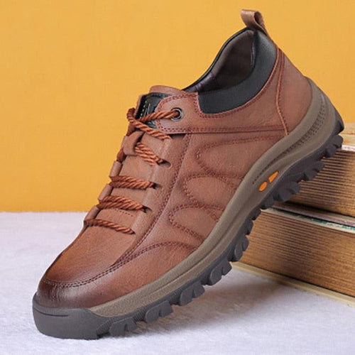 Black Leather Men's Casual Lace-up Platform Wear-Resistant Shoes
