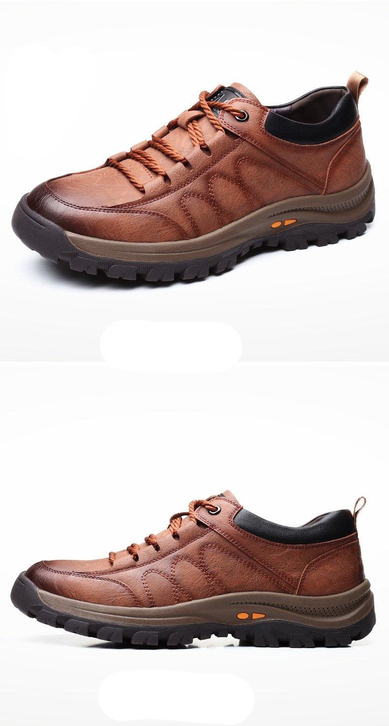 Black Leather Men's Casual Lace-up Platform Wear-Resistant Shoes