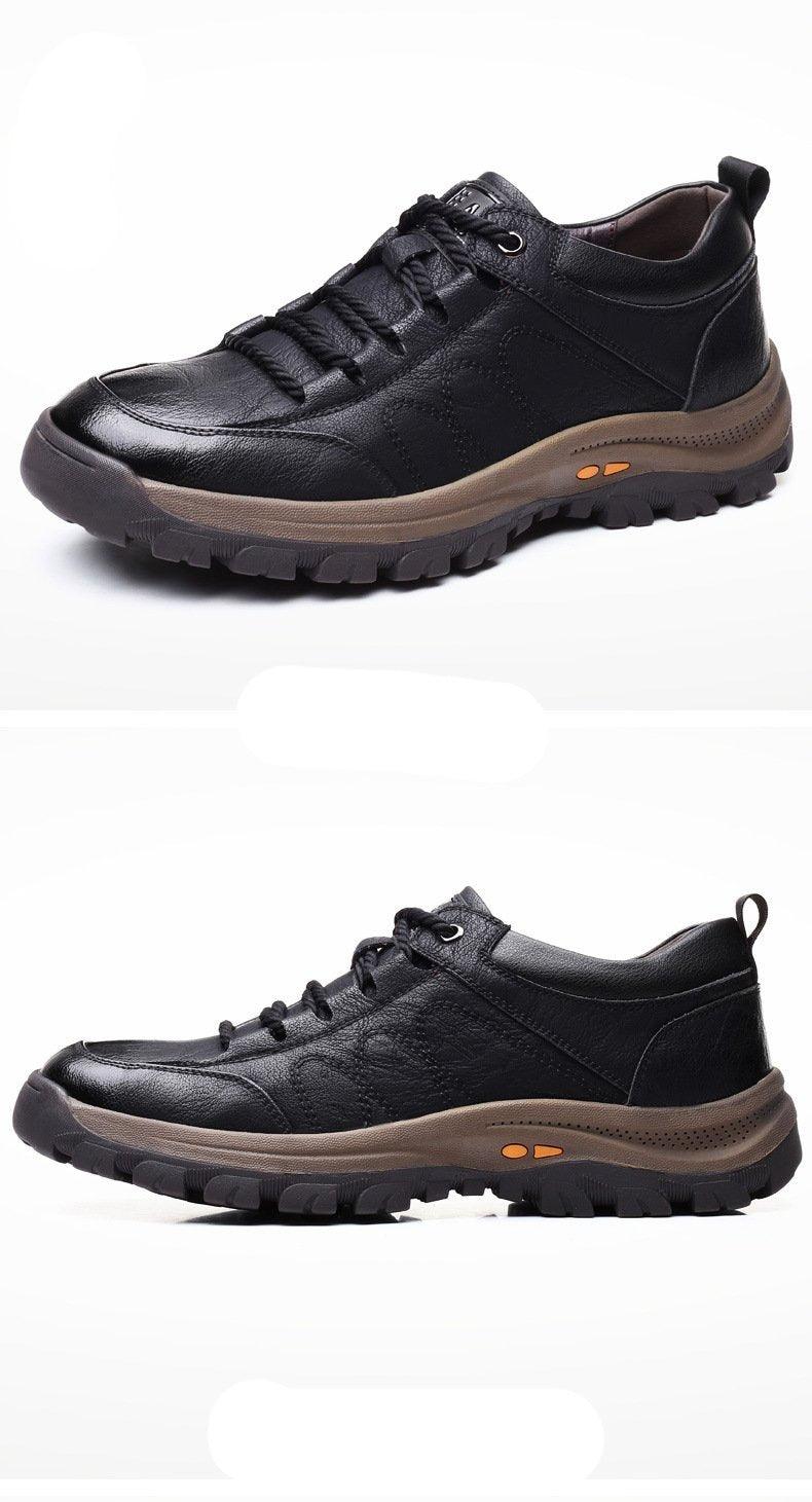 Black Leather Men's Casual Lace-up Platform Wear-Resistant Shoes