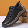 Black Leather Men's Casual Lace-up Platform Wear-Resistant Shoes