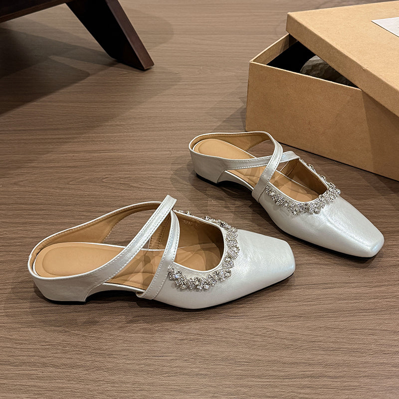 Women's Crystal & Pearl Cross-Strap Closed-Toe Mules
