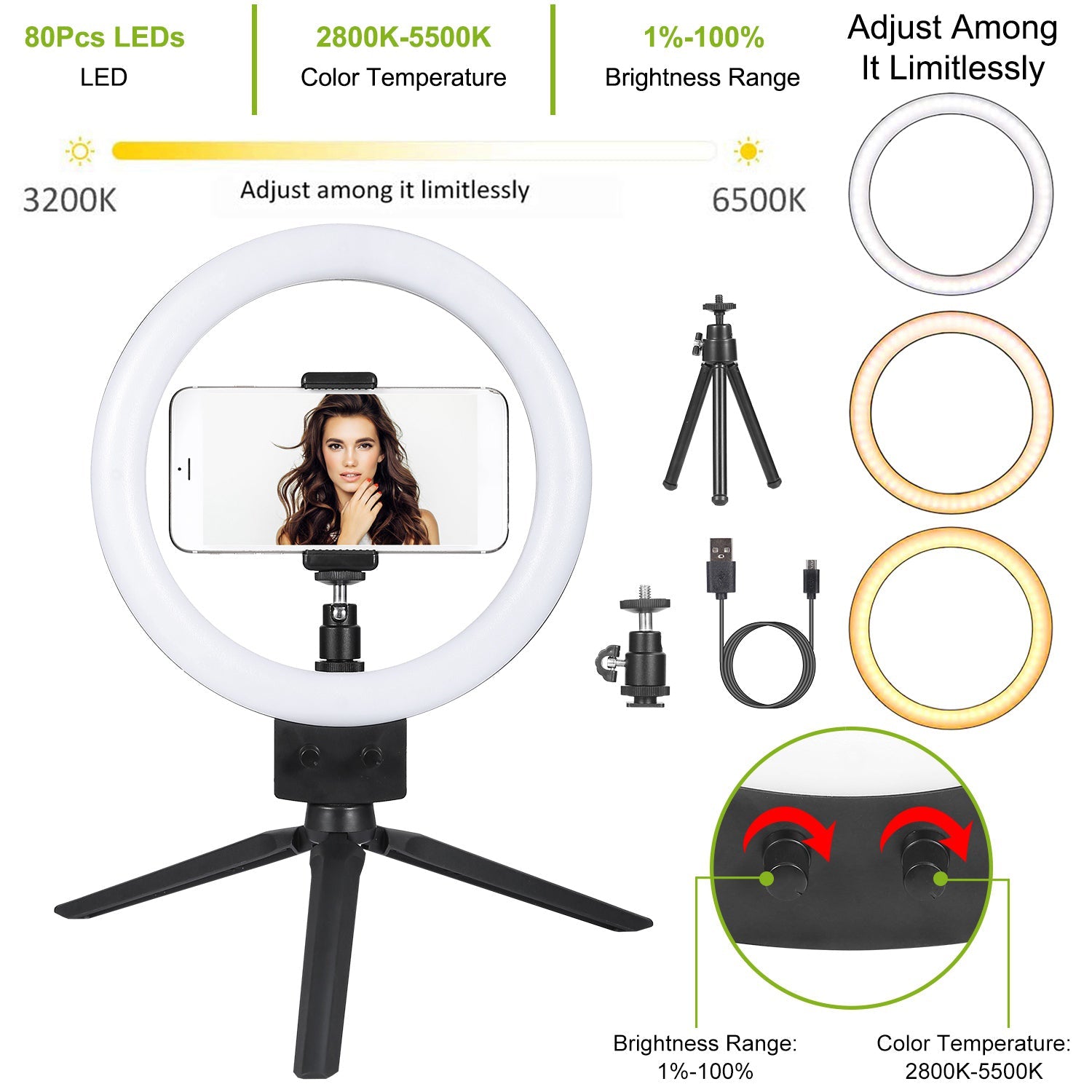 9" Dimmable LED Ring Light w/ Tripod Phone Selfie Camera Studio Photo Video Makeup Lamp