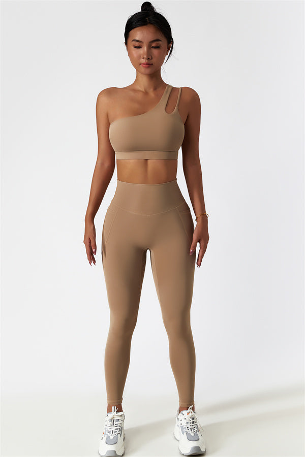 Blissful Rose One-Shoulder Sports Bra & Leggings Set