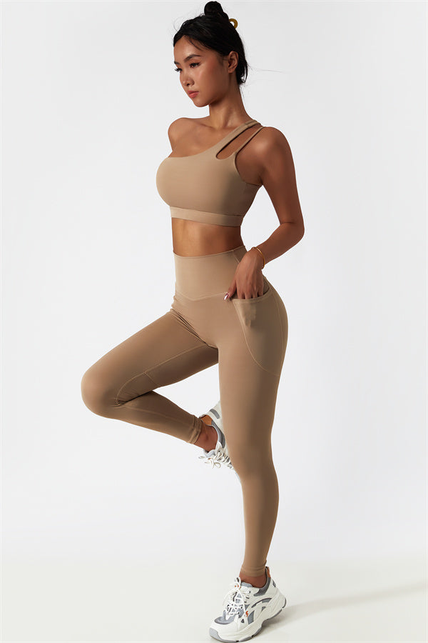 Blissful Rose One-Shoulder Sports Bra & Leggings Set