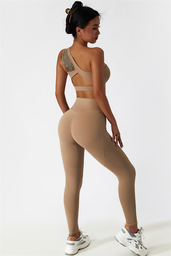 Blissful Rose One-Shoulder Sports Bra & Leggings Set