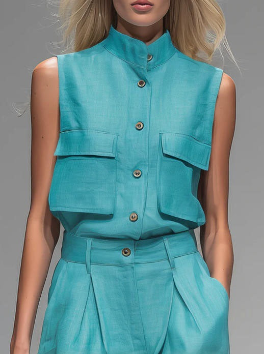 Sleeveless Vest and Wide-Leg Pants Set