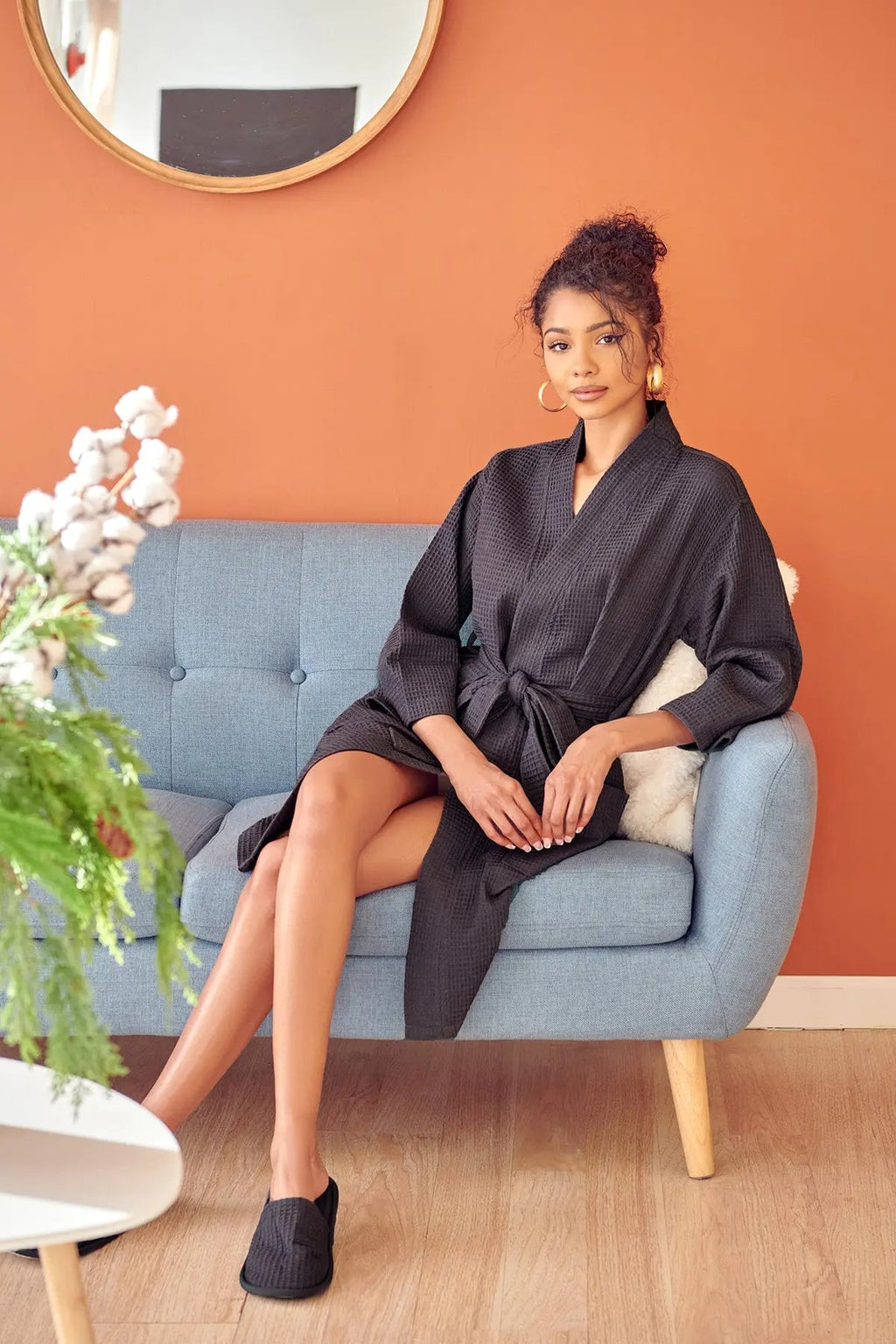 Knee-Length Waffle Robe for Women with Available Personalized Embroidery