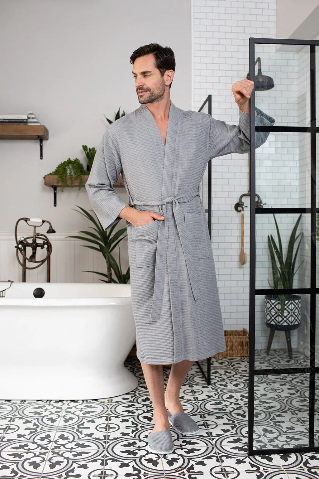 Waffle Spa Bathrobe for Men - Absorbent, Lightweight, with personalization available as an add-on.
