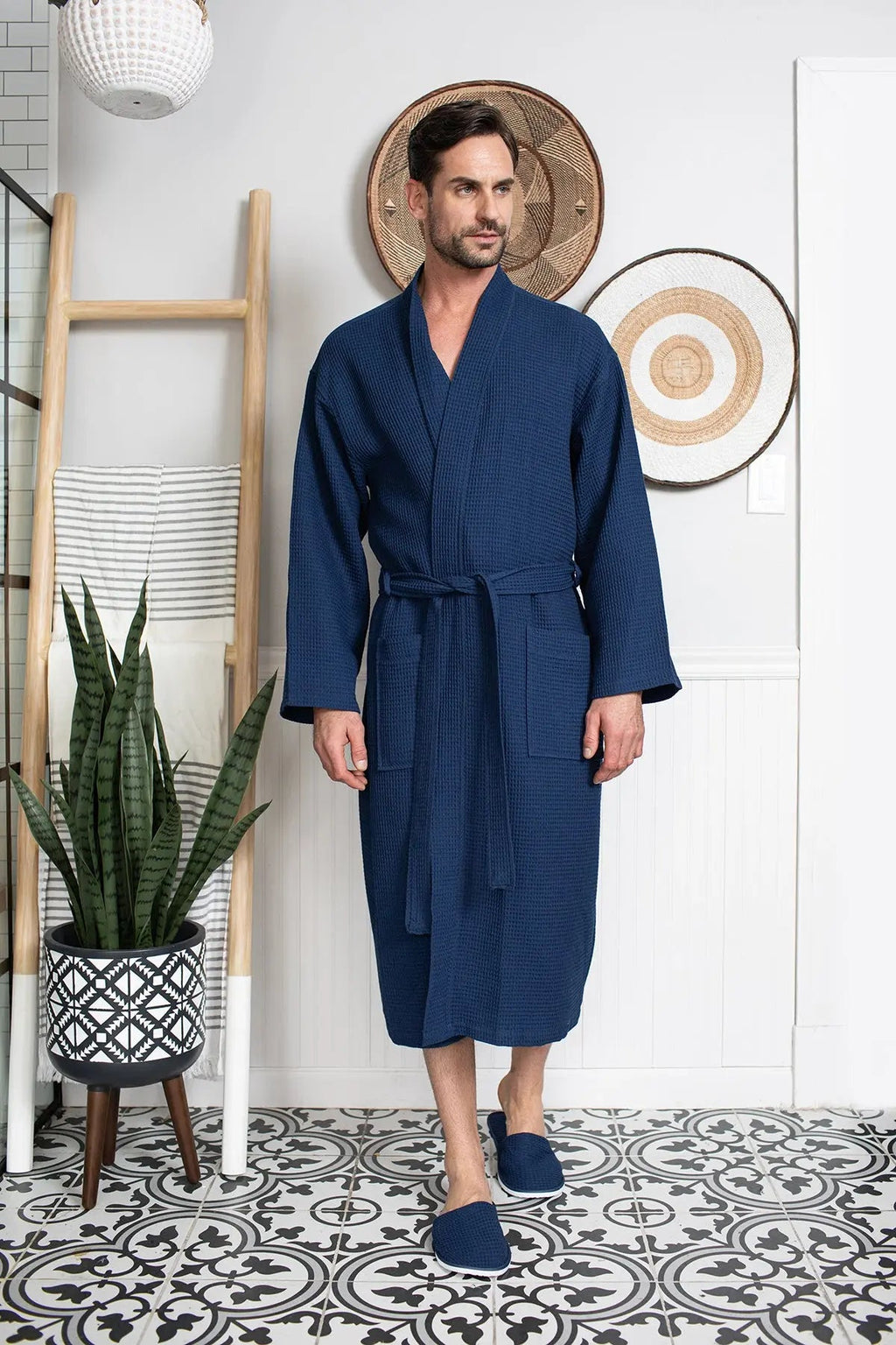 Waffle Spa Bathrobe for Men - Absorbent, Lightweight, with personalization available as an add-on.