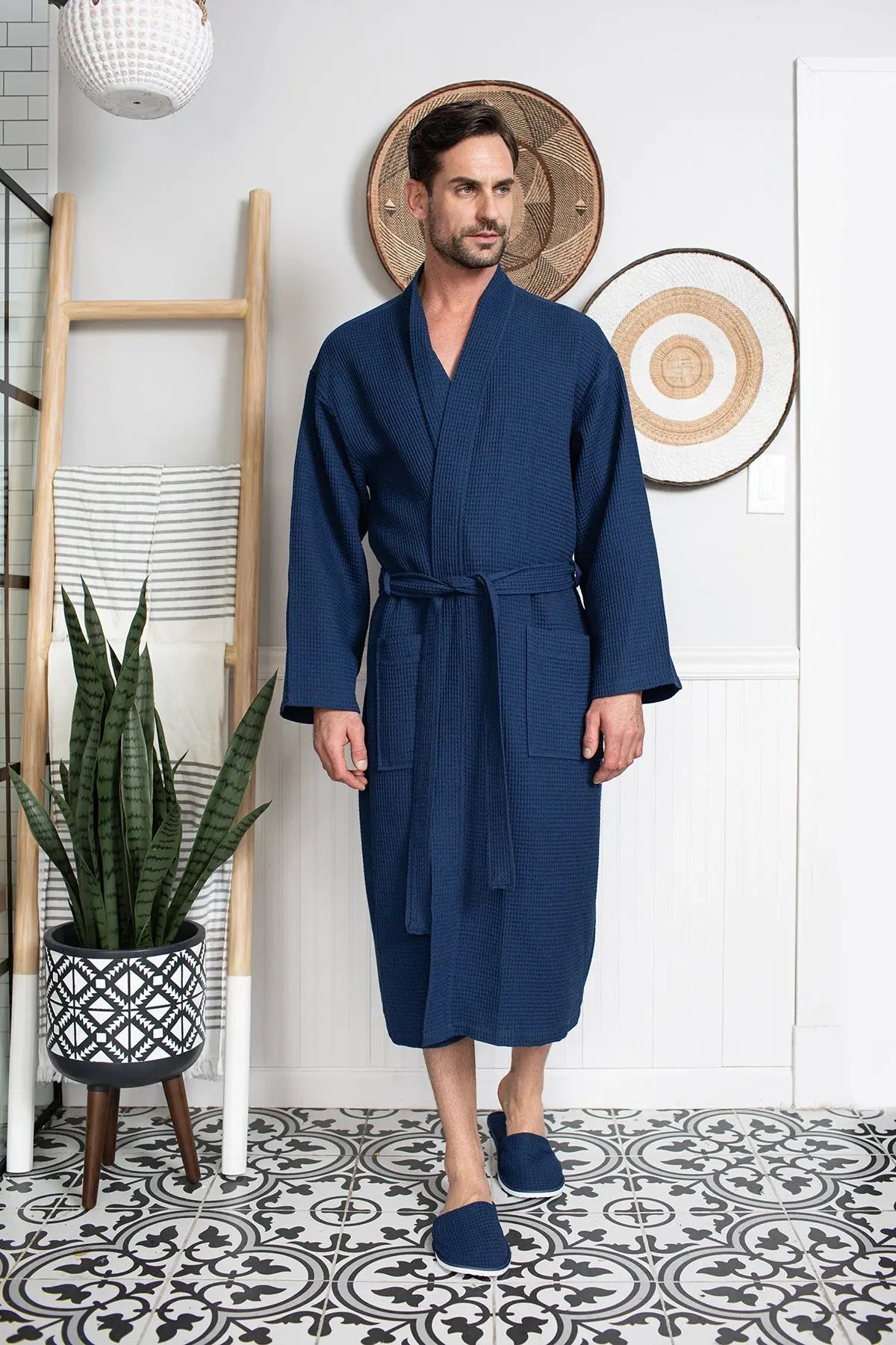 Waffle Spa Bathrobe for Men - Absorbent, Lightweight, with personalization available as an add-on.
