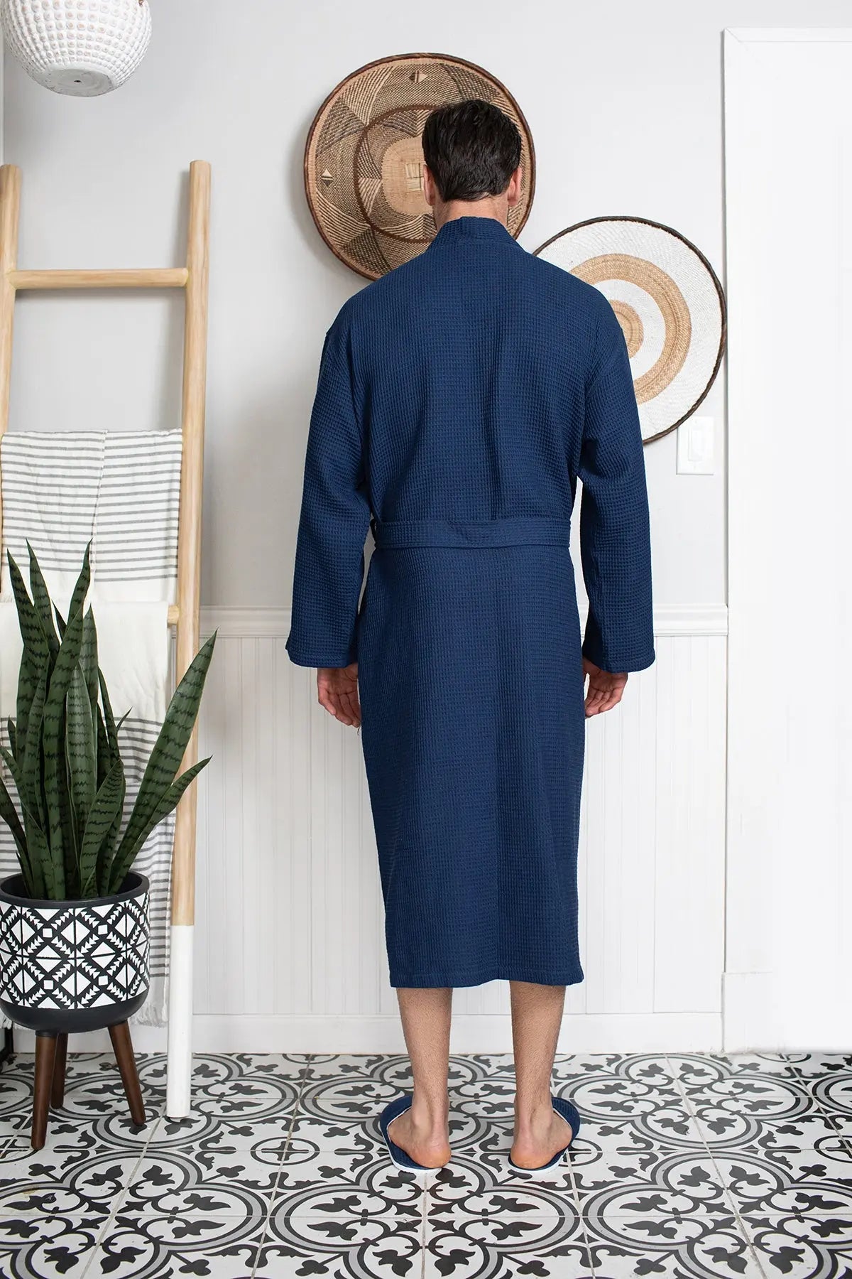 Waffle Spa Bathrobe for Men - Absorbent, Lightweight, with personalization available as an add-on.