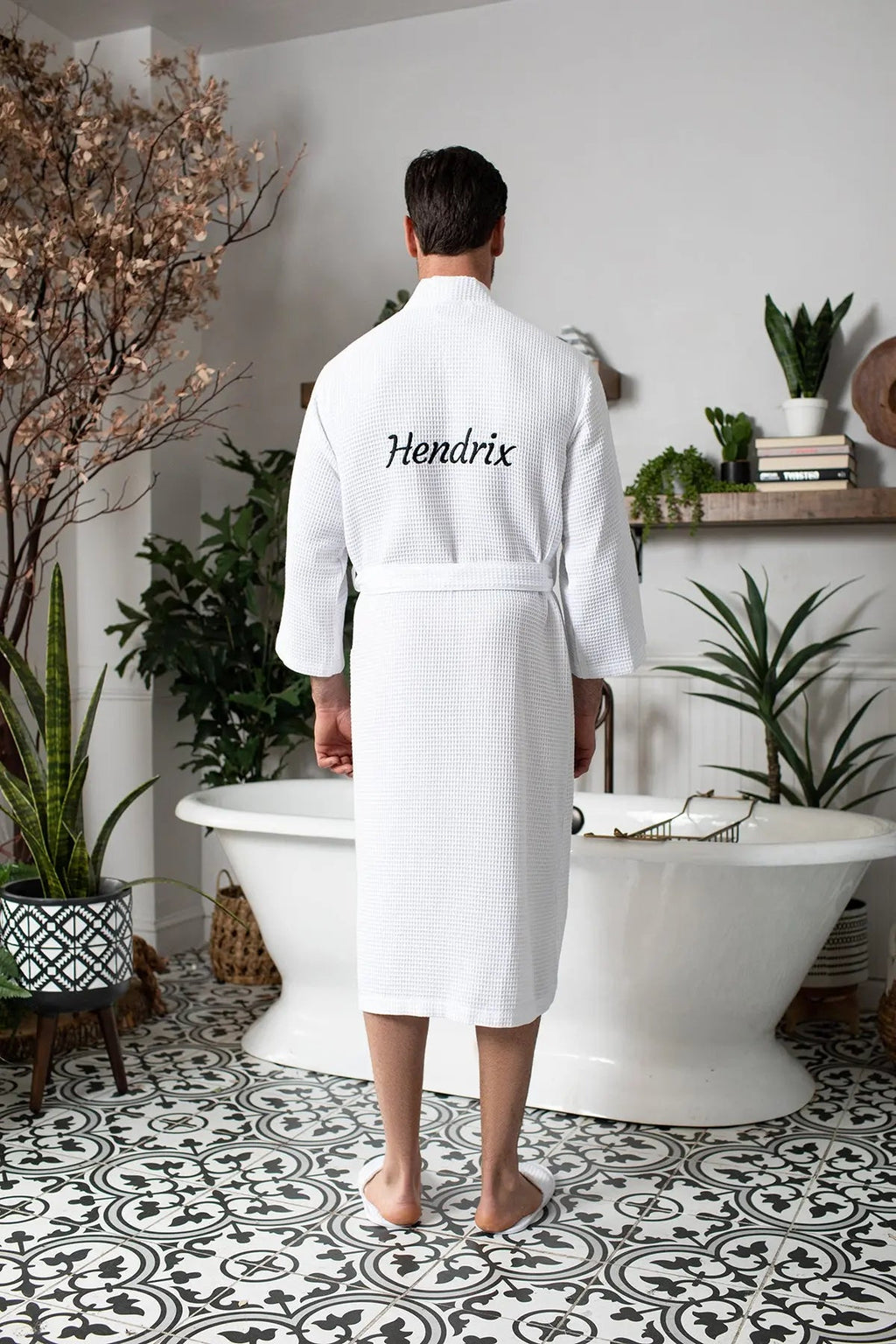 Waffle Spa Bathrobe for Men - Absorbent, Lightweight, with personalization available as an add-on.