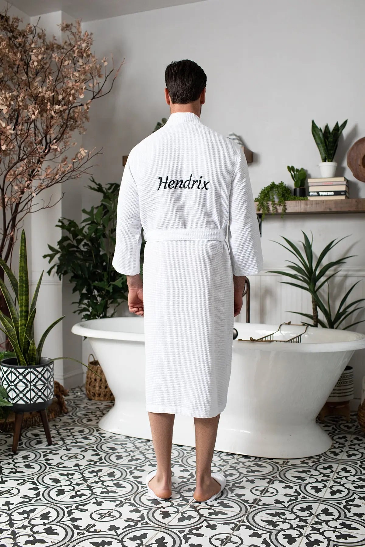 Waffle Spa Bathrobe for Men - Absorbent, Lightweight, with personalization available as an add-on.