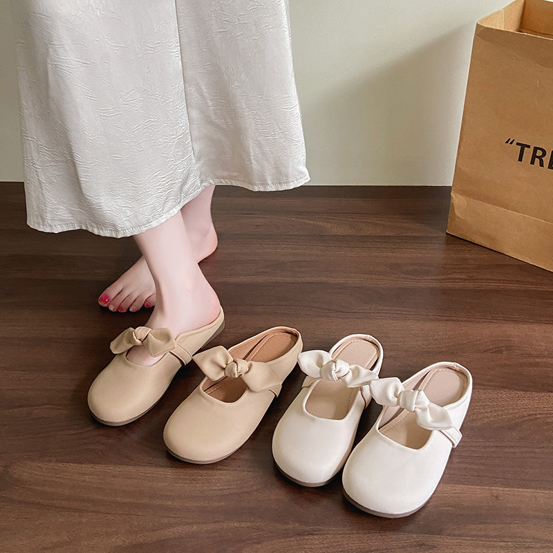 Women's Oversized Satin-Bow Mary Jane Mule Flats