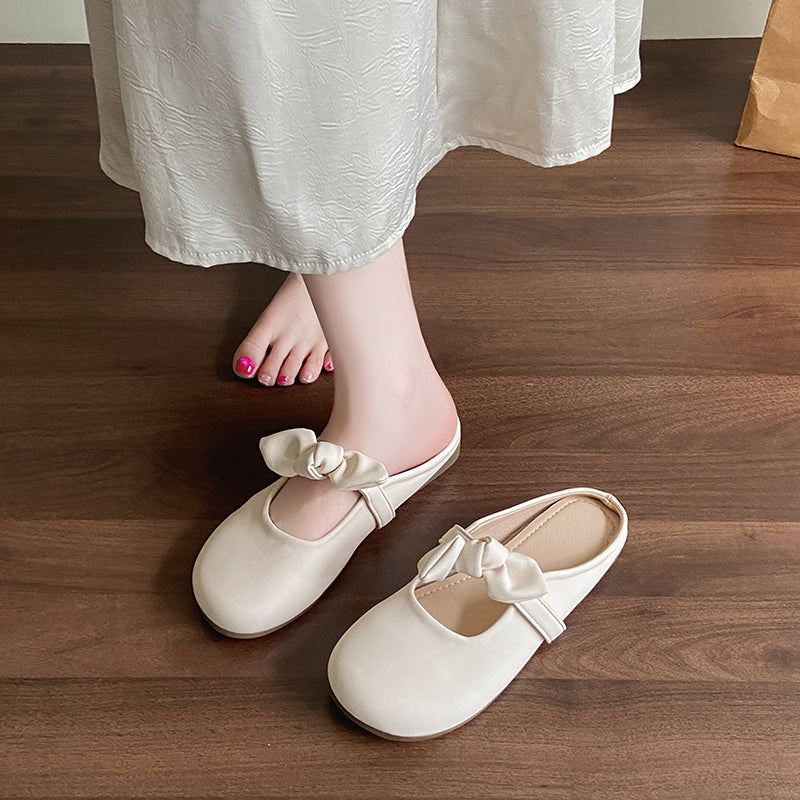 Women's Oversized Satin-Bow Mary Jane Mule Flats