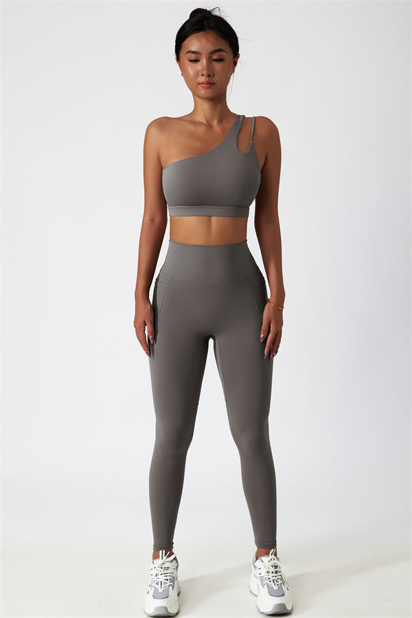 Blissful Rose One-Shoulder Sports Bra & Leggings Set