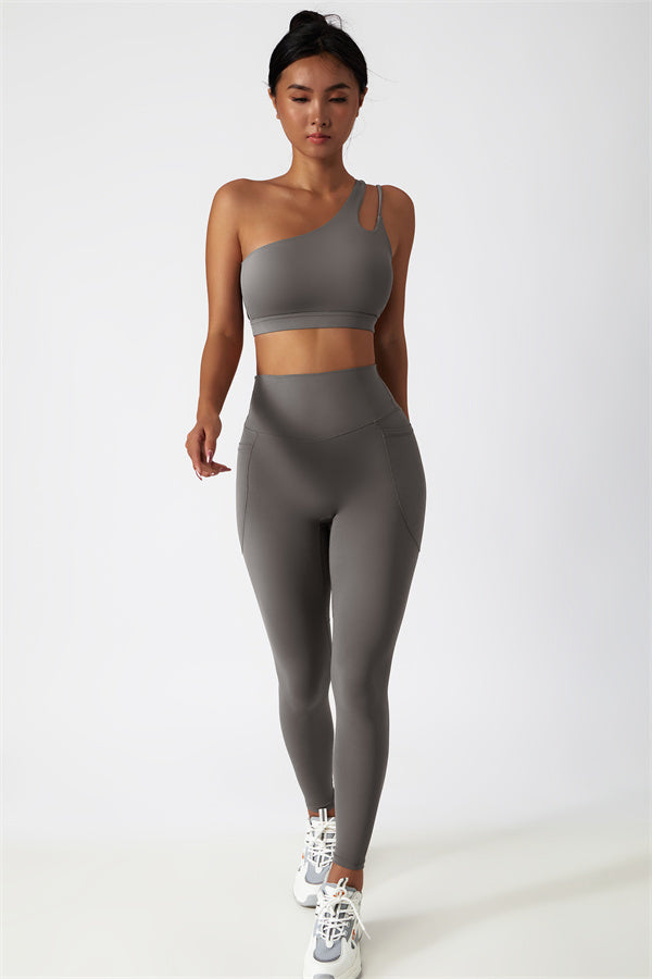 Blissful Rose One-Shoulder Sports Bra & Leggings Set