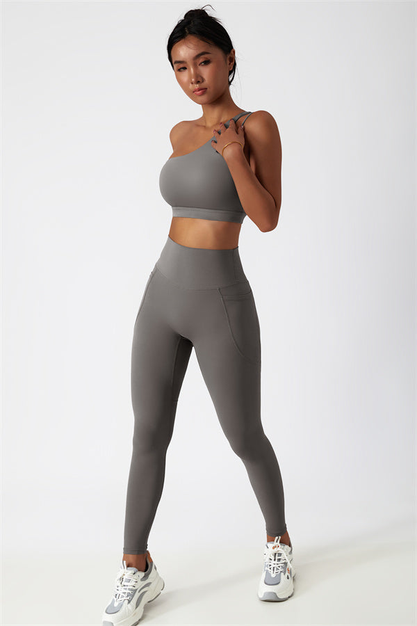 Blissful Rose One-Shoulder Sports Bra & Leggings Set