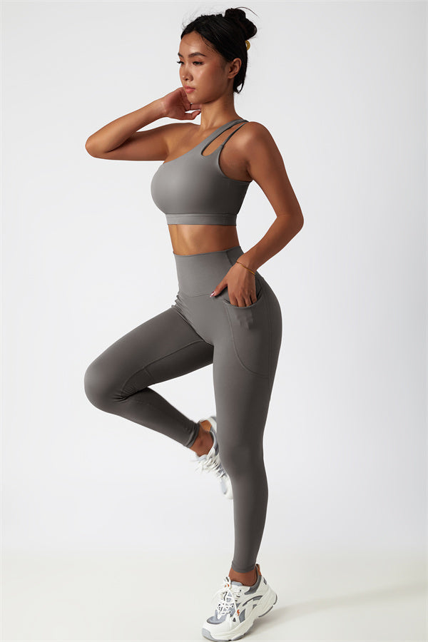Blissful Rose One-Shoulder Sports Bra & Leggings Set