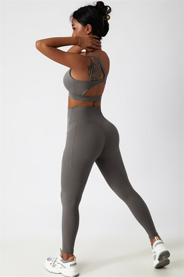 Blissful Rose One-Shoulder Sports Bra & Leggings Set