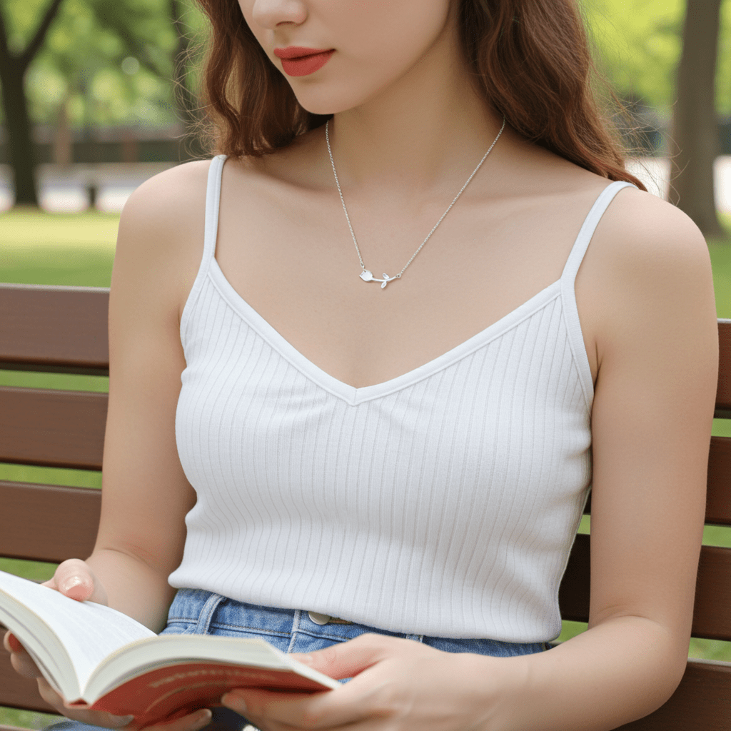 Delicate 925 Sterling Silver Twig Necklace - Hypoallergenic Nature-Inspired Jewelry | Child & Teen Safe | Amtikiss Casuals
