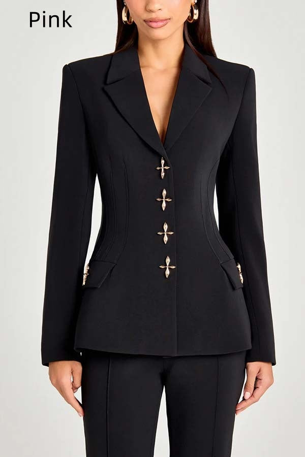 Women's Solid-Color Long-Sleeve Blazer with Metallic Zipper Detail