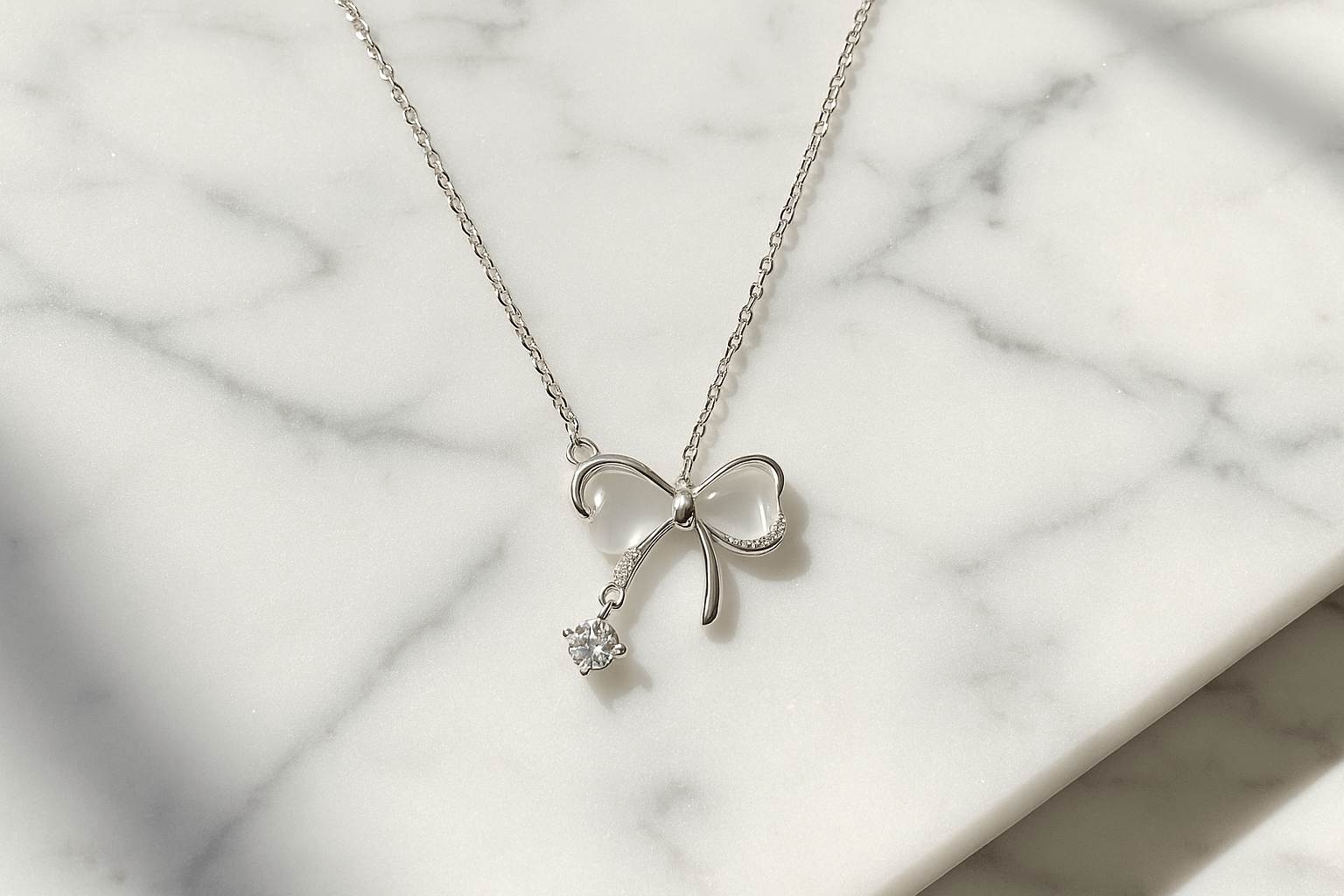 Bow Tie Necklace 925 Sterling Silver with Crystal Drop - Delicate Chain Jewelry for Sensitive Skin | Infant & Child Safe | Amtikiss Casuals