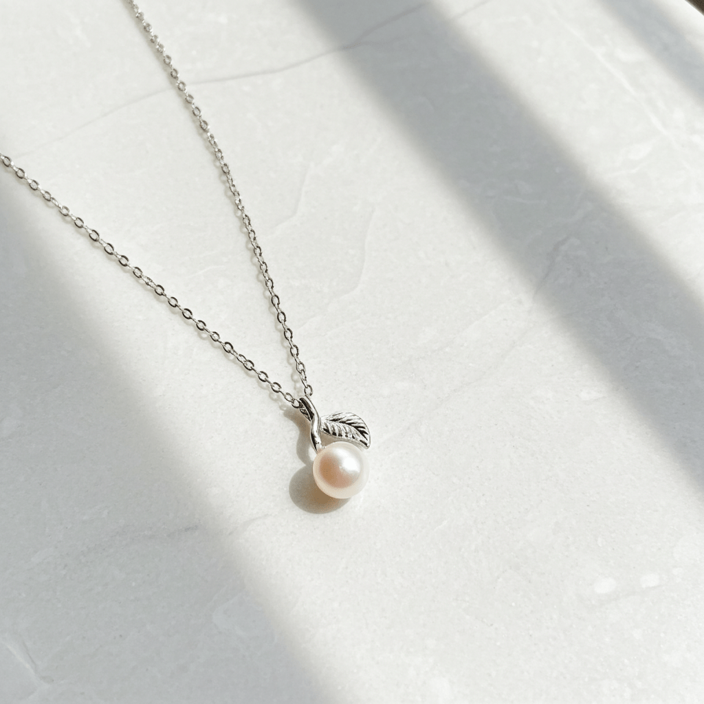 Elegant Pearl Leaf Necklace - 925 Sterling Silver Nature-Inspired Jewelry | Child & Teen Safe | Amtikiss Casuals