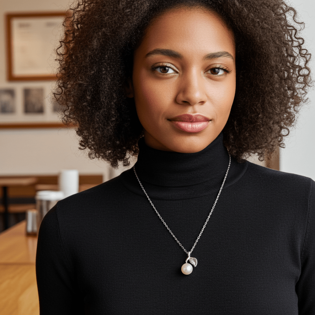 Elegant Pearl Leaf Necklace - 925 Sterling Silver Nature-Inspired Jewelry | Child & Teen Safe | Amtikiss Casuals