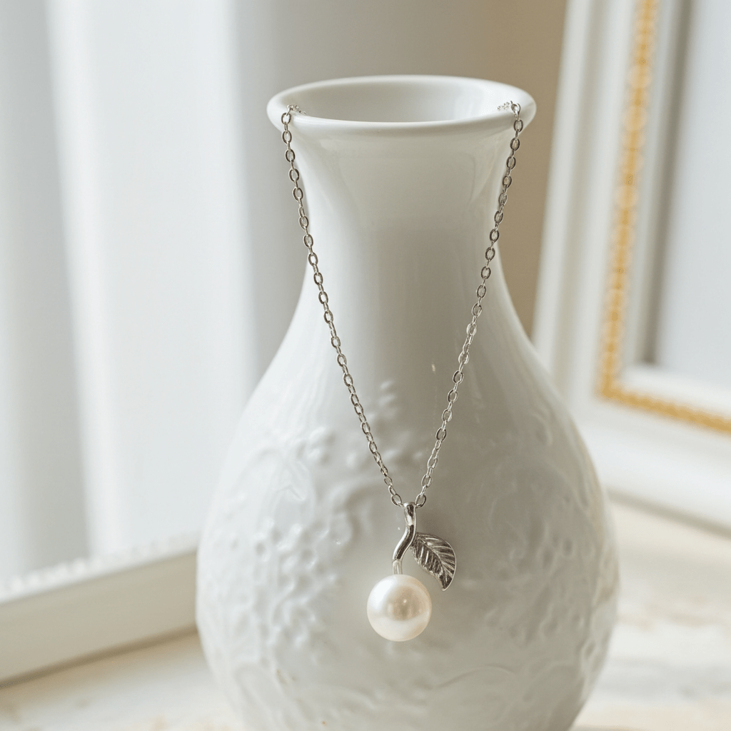 Elegant Pearl Leaf Necklace - 925 Sterling Silver Nature-Inspired Jewelry | Child & Teen Safe | Amtikiss Casuals