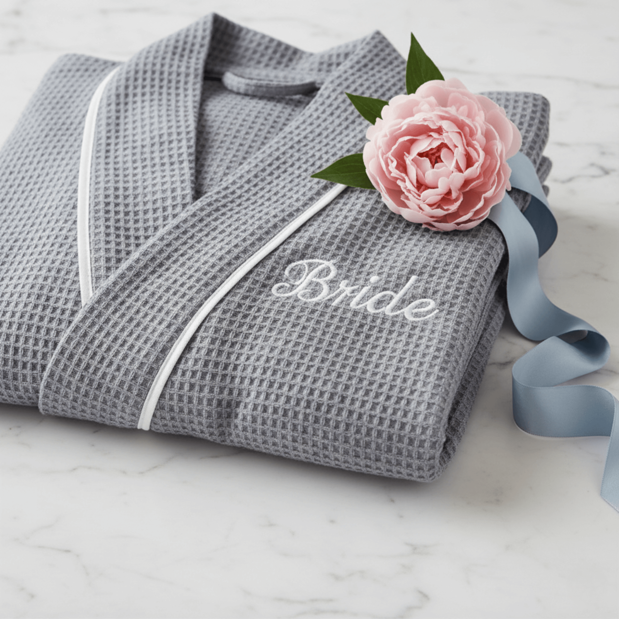 Knee-Length Waffle Robe for Women with Available Personalized Embroidery