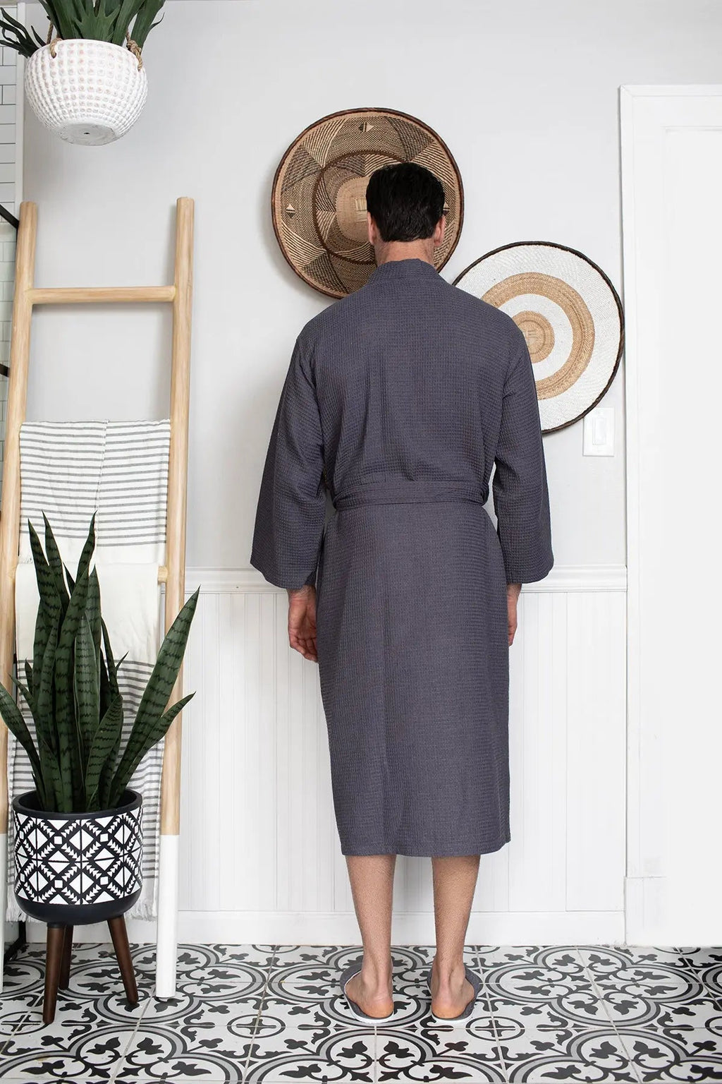 Waffle Spa Bathrobe for Men - Absorbent, Lightweight, with personalization available as an add-on.