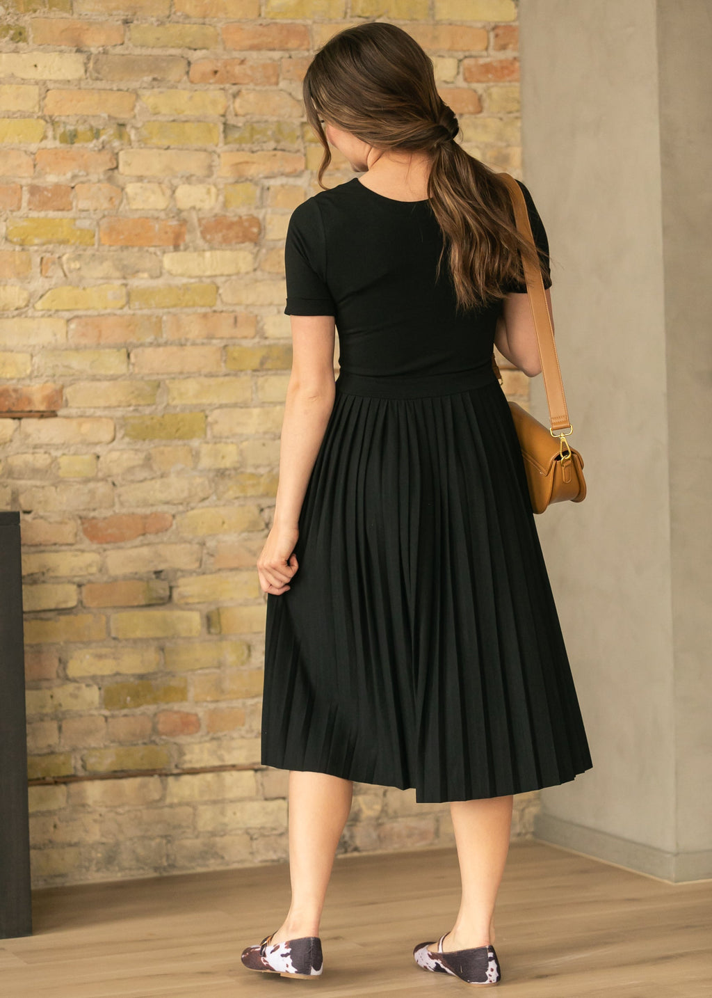 Emersyn Black Pleated Midi Dress