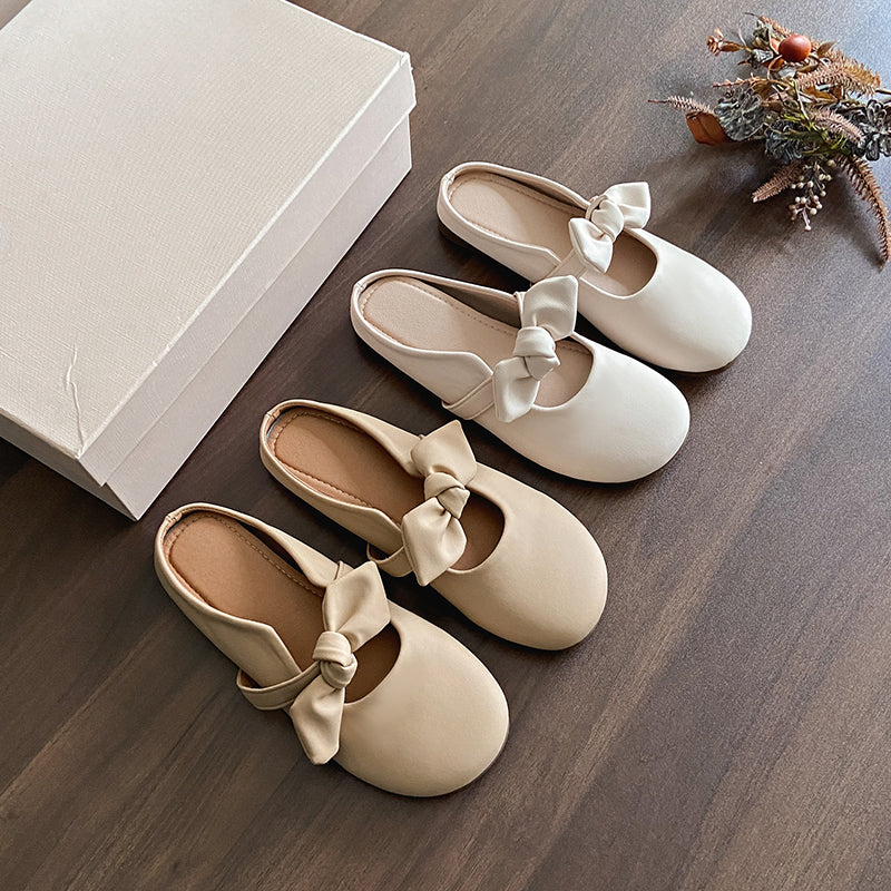Women's Oversized Satin-Bow Mary Jane Mule Flats