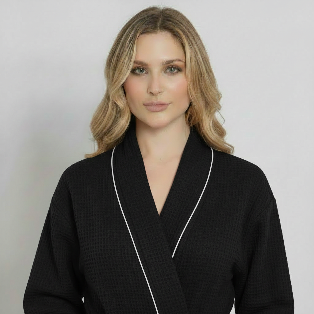 Knee-Length Waffle Robe for Women with Available Personalized Embroidery