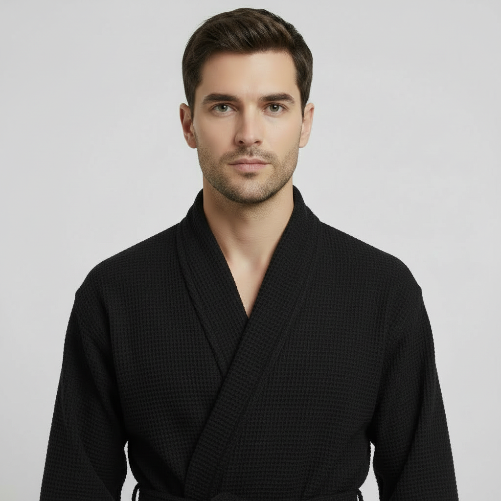 Waffle Spa Bathrobe for Men - Absorbent, Lightweight, with personalization available as an add-on.