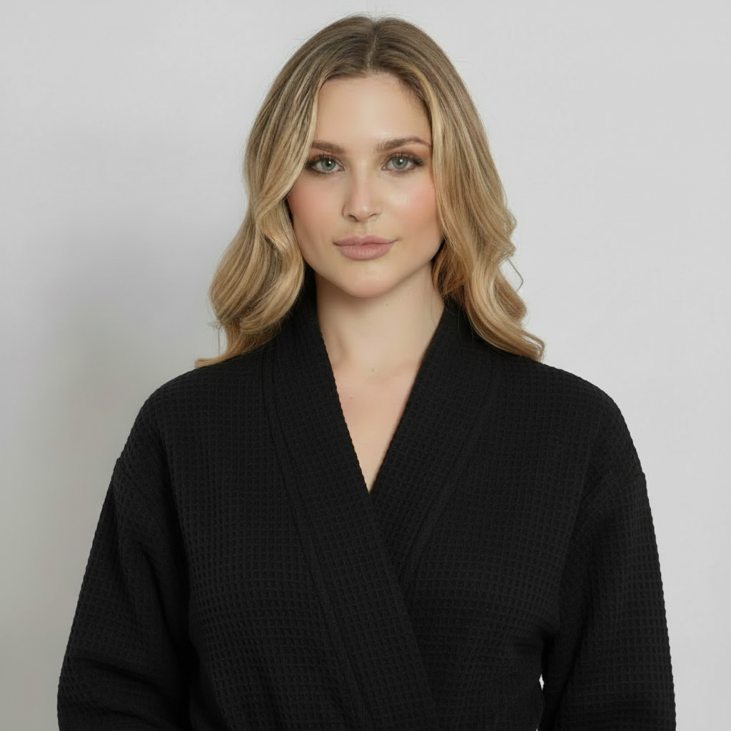 Knee-Length Waffle Robe for Women with Available Personalized Embroidery