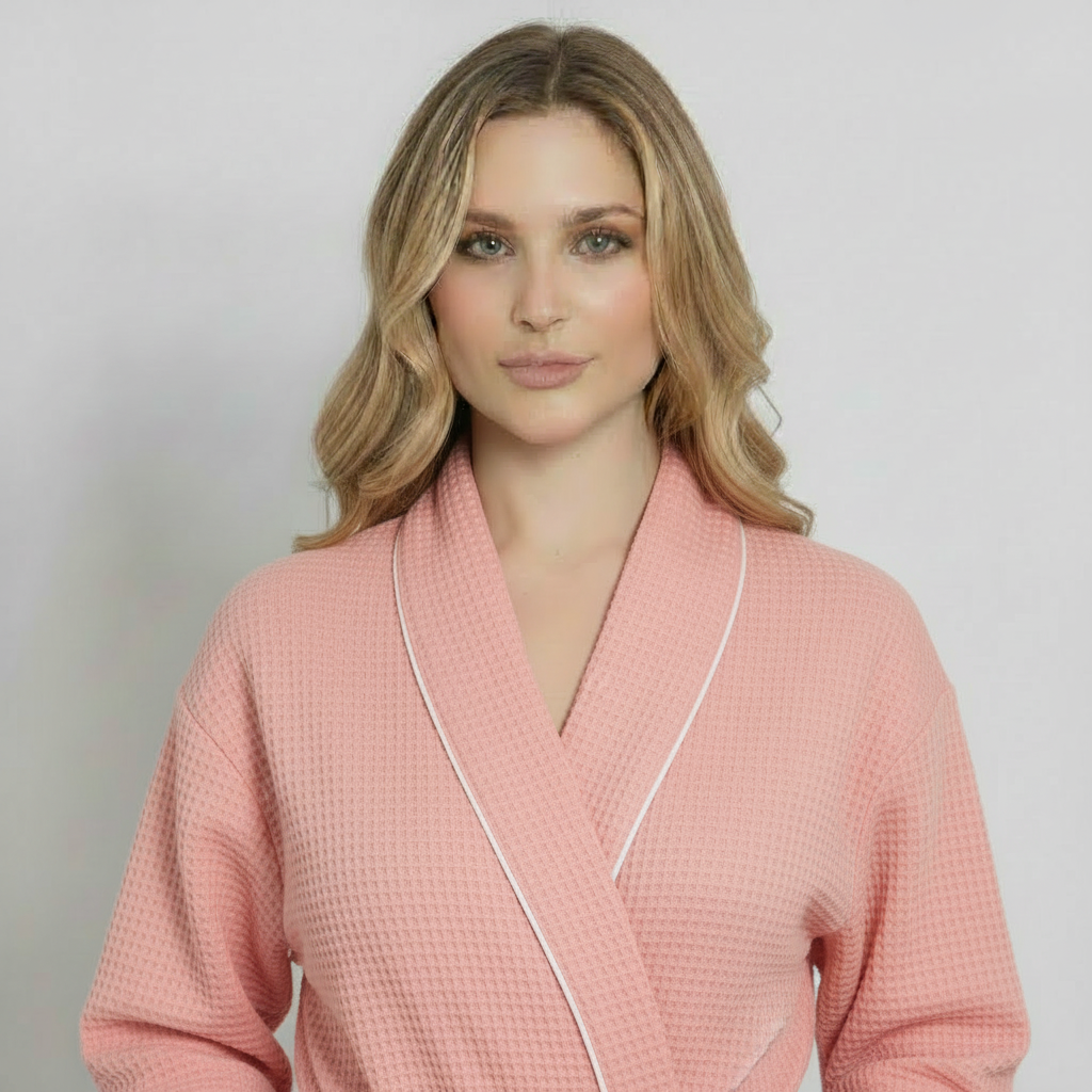 Knee-Length Waffle Robe for Women with Available Personalized Embroidery